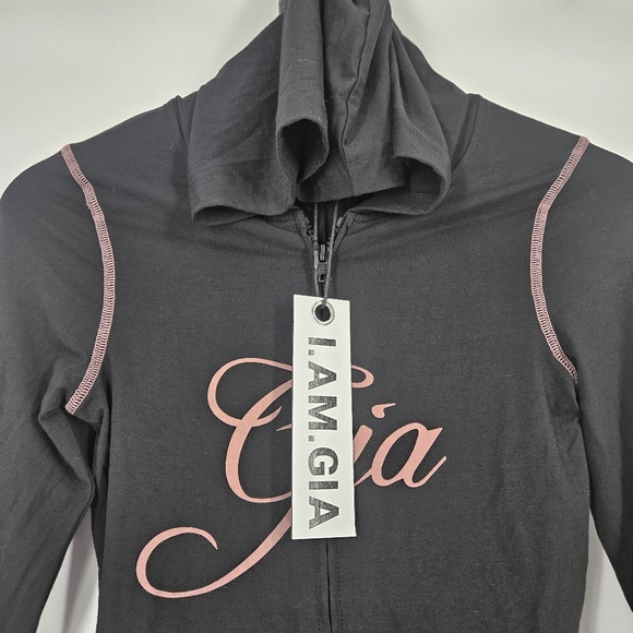 I.AM.GIA Black Y2K Long Sleeve Gia Full Zip Blare Hoodie NWT - Picture 4 of 12